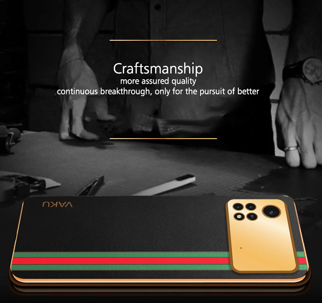 Vaku® Xiaomi Poco M4 Pro 5G Felix Line Leather Stitched Gold Electroplated Soft TPU Back Cover Case - Image 4