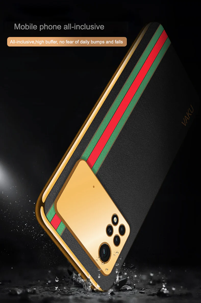 Vaku® Xiaomi Poco M4 Pro 5G Felix Line Leather Stitched Gold Electroplated Soft TPU Back Cover Case - Image 8