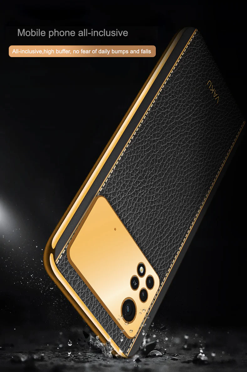 Vaku® Xiaomi Poco M4 Pro Luxemberg Series Leather Stitched Gold Electroplated Soft TPU Back Cover - Image 8