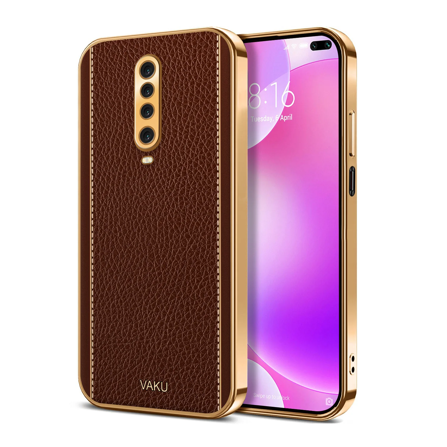 Vaku® Xiaomi Poco X2 Luxemberg Series Leather Stitched Gold Electroplated Soft TPU Back Cover - Image 10