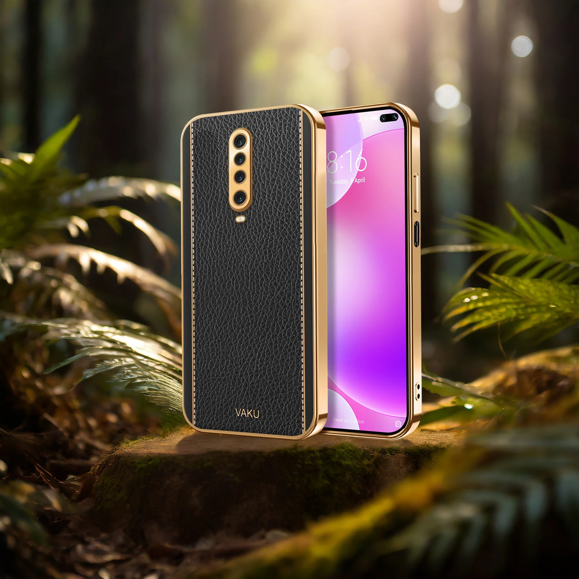 Vaku® Xiaomi Poco X2 Luxemberg Series Leather Stitched Gold Electroplated Soft TPU Back Cover - Image 12