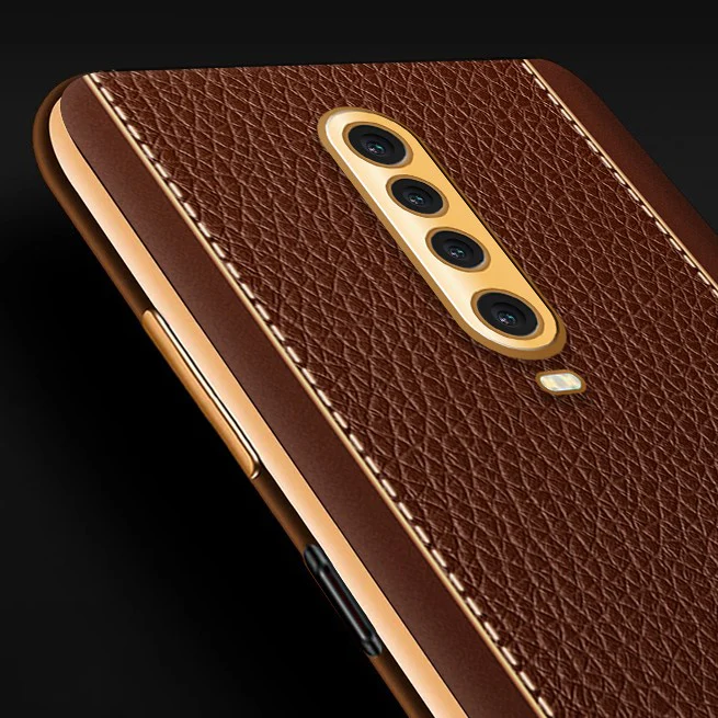 Vaku® Xiaomi Poco X2 Luxemberg Series Leather Stitched Gold Electroplated Soft TPU Back Cover - Image 3