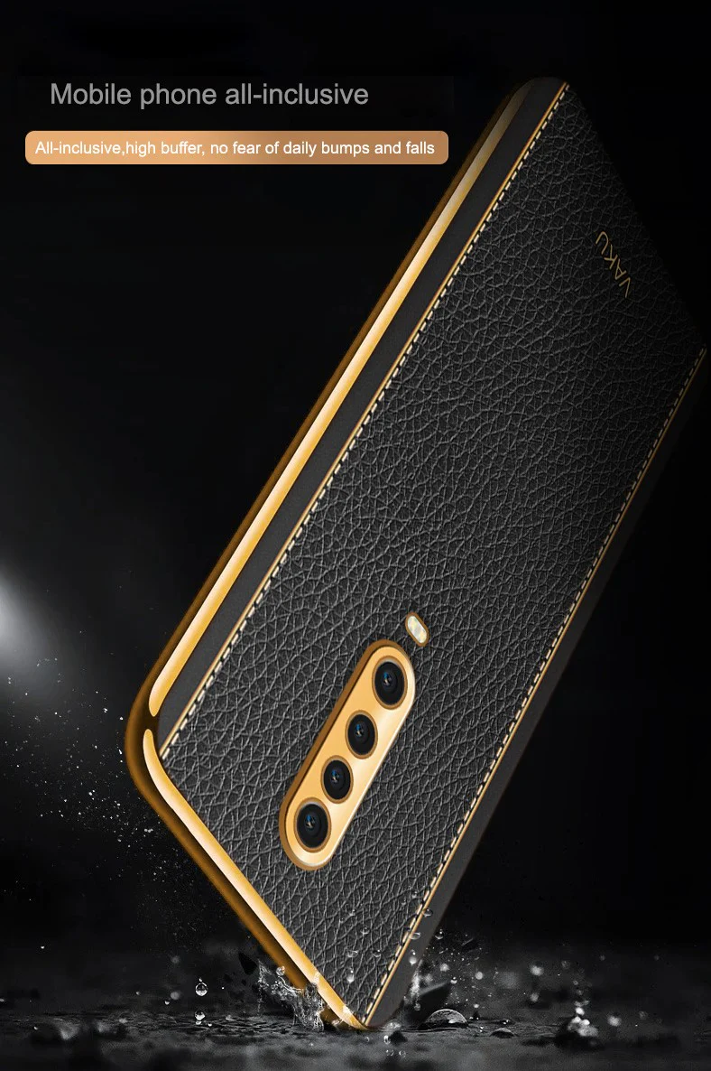 Vaku® Xiaomi Poco X2 Luxemberg Series Leather Stitched Gold Electroplated Soft TPU Back Cover - Image 4