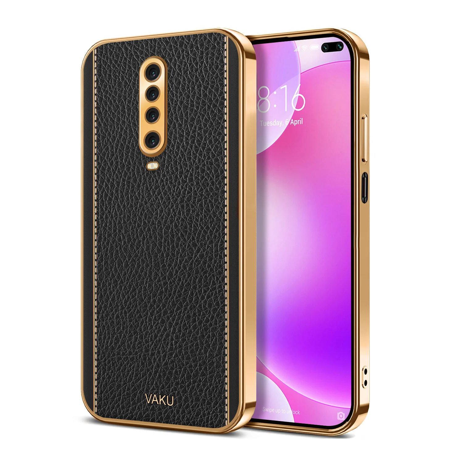 Vaku® Xiaomi Poco X2 Luxemberg Series Leather Stitched Gold Electroplated Soft TPU Back Cover - Image 7