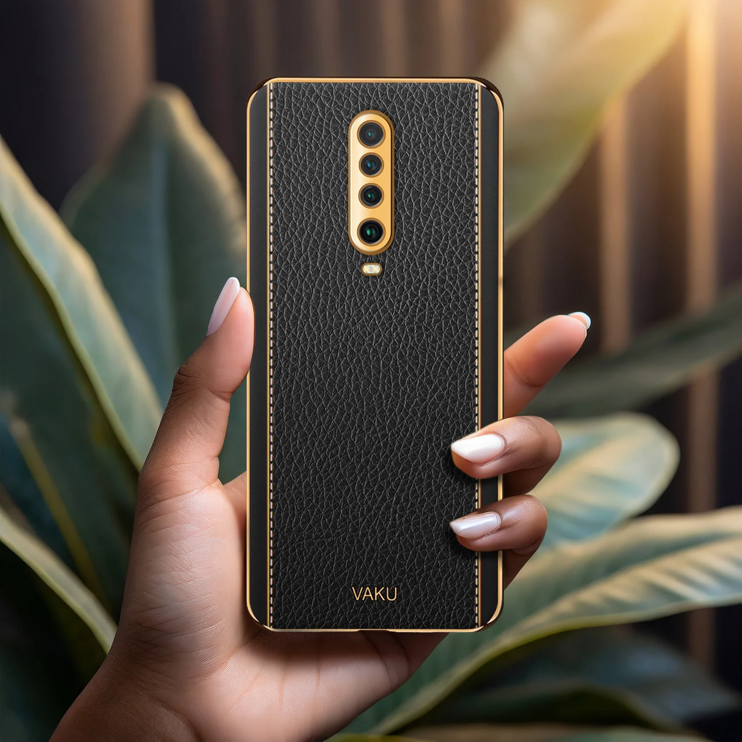 Vaku® Xiaomi Poco X2 Luxemberg Series Leather Stitched Gold Electroplated Soft TPU Back Cover - Image 8