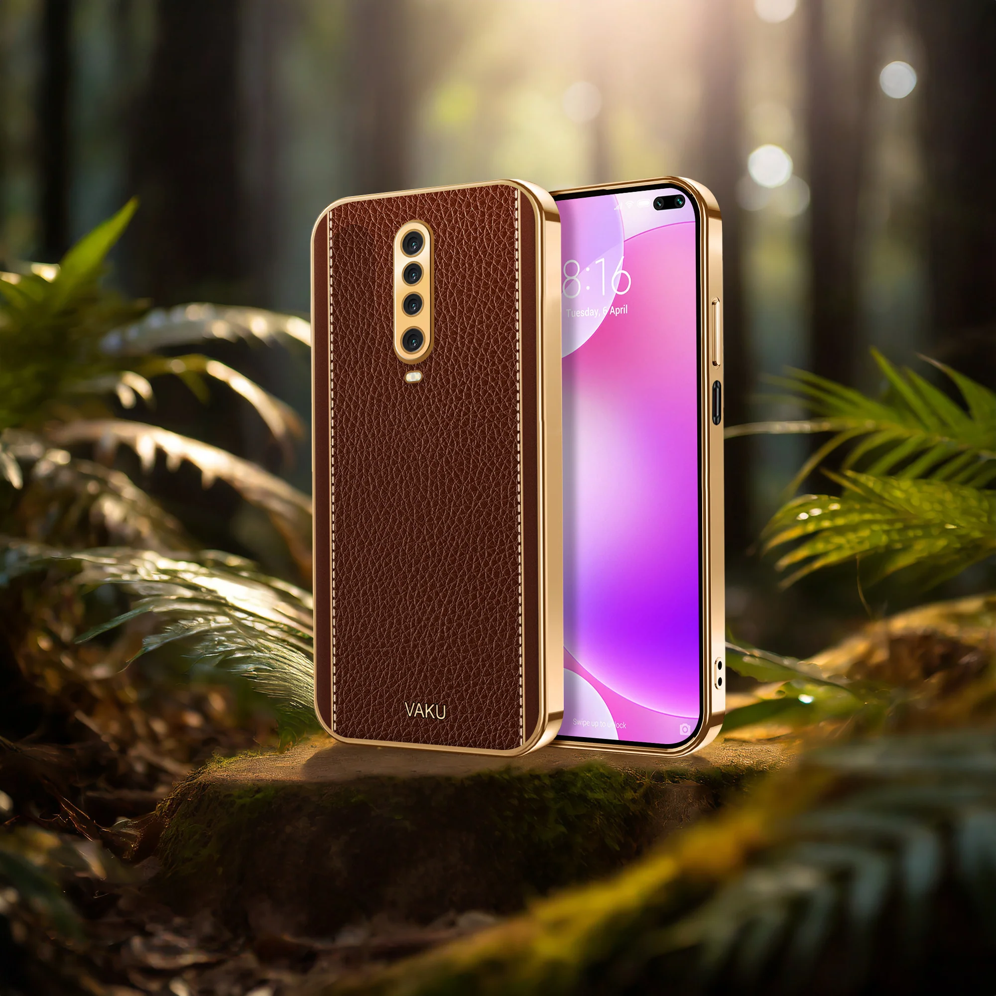 Vaku® Xiaomi Poco X2 Luxemberg Series Leather Stitched Gold Electroplated Soft TPU Back Cover - Image 9
