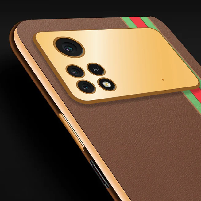 Vaku® Xiaomi Poco X4 Pro 5G Felix Line Leather Stitched Gold Electroplated Soft TPU Back Cover Case - Image 2