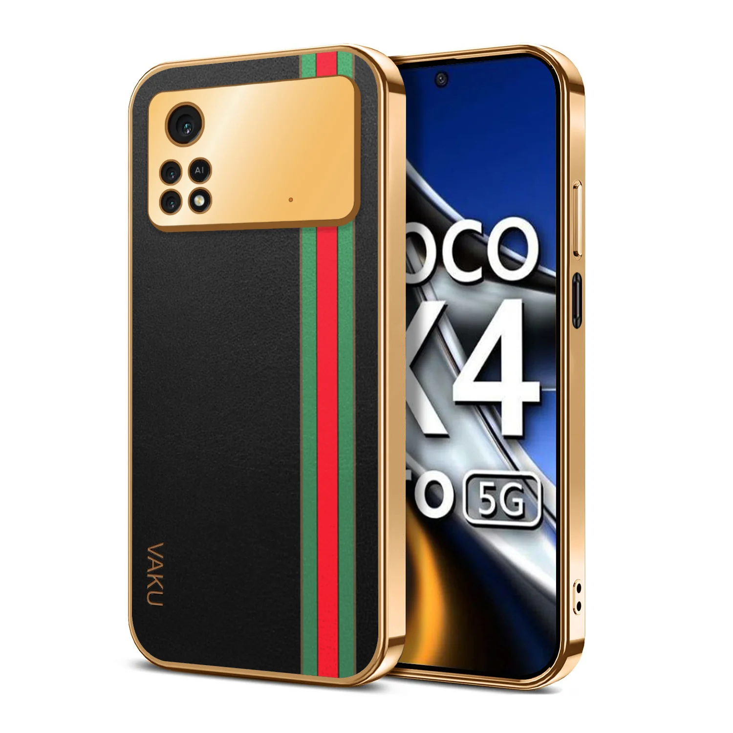 Vaku® Xiaomi Poco X4 Pro 5G Felix Line Leather Stitched Gold Electroplated Soft TPU Back Cover Case - Image 8