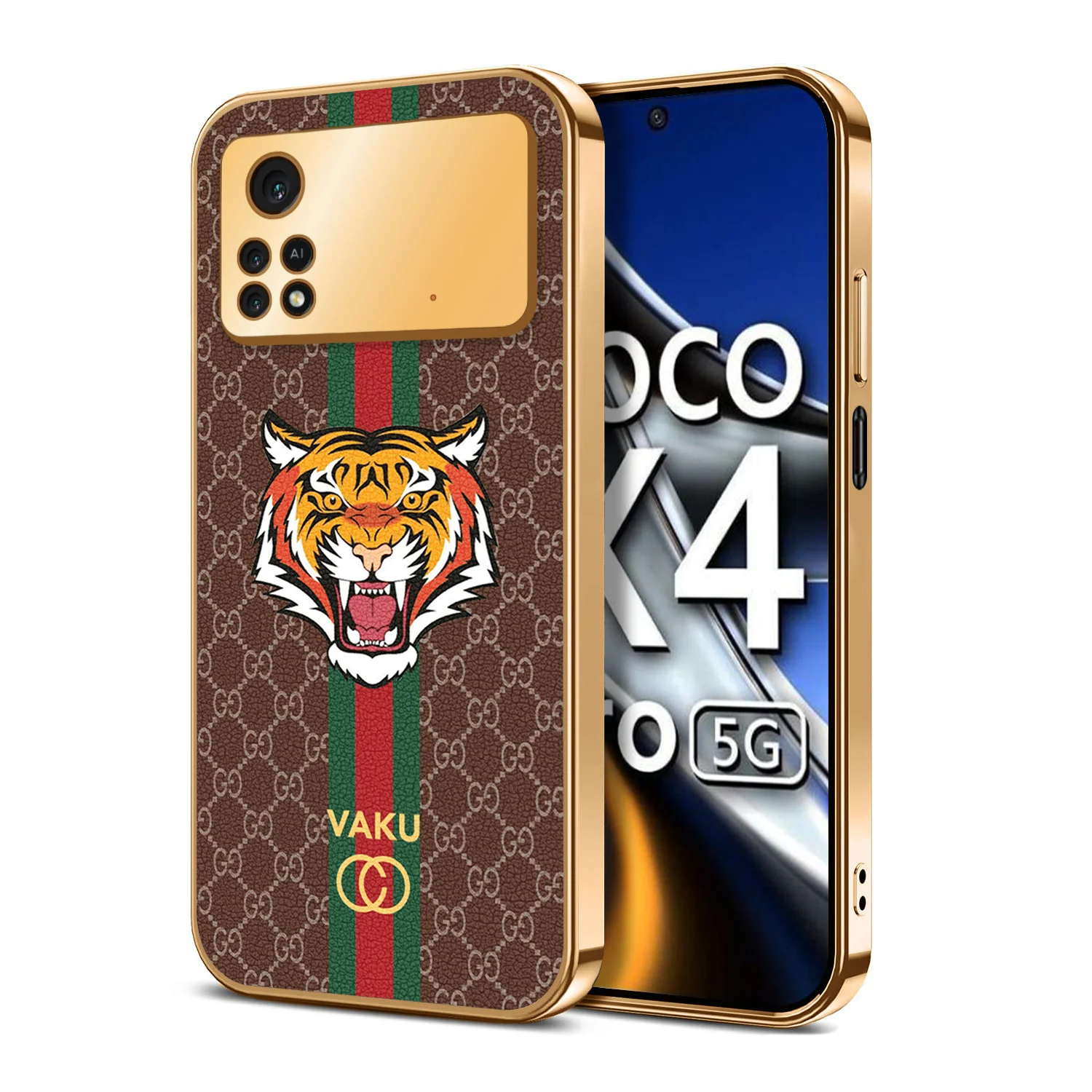 Vaku ® Xiaomi Poco X4 Pro 5G Lynx Designer Leather Pattern Gold Electroplated Soft TPU Back Cover Case - Image 13