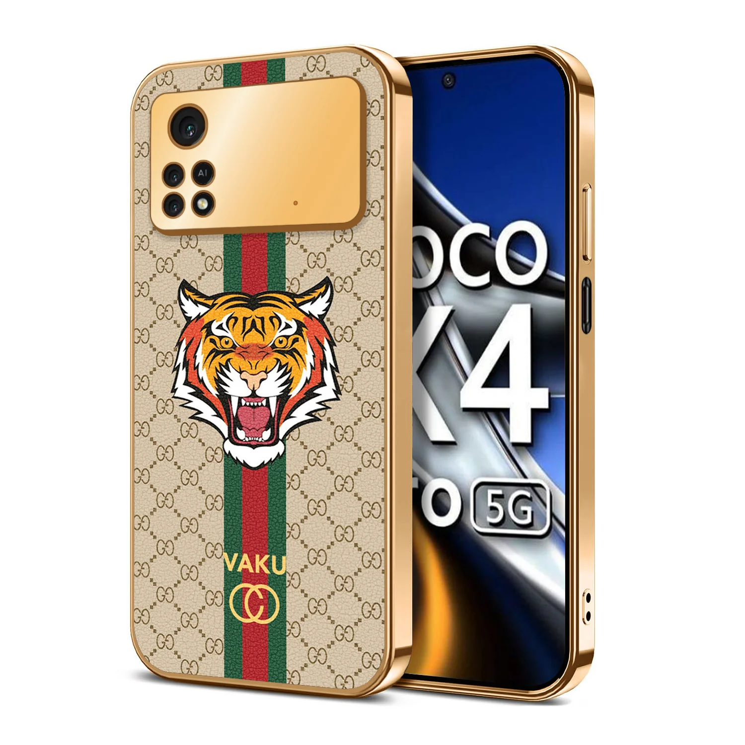 Vaku ® Xiaomi Poco X4 Pro 5G Lynx Designer Leather Pattern Gold Electroplated Soft TPU Back Cover Case - Image 15