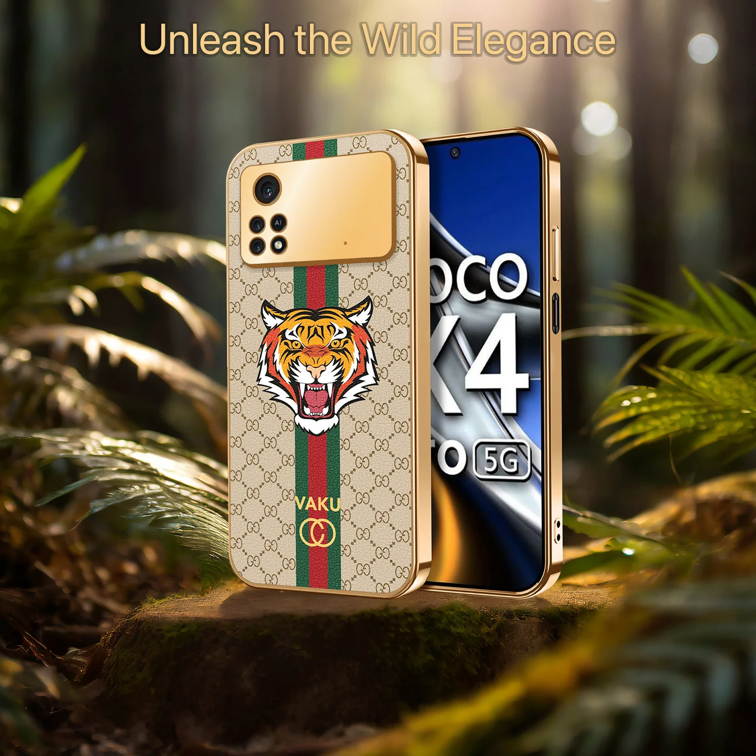 Vaku ® Xiaomi Poco X4 Pro 5G Lynx Designer Leather Pattern Gold Electroplated Soft TPU Back Cover Case - Image 16
