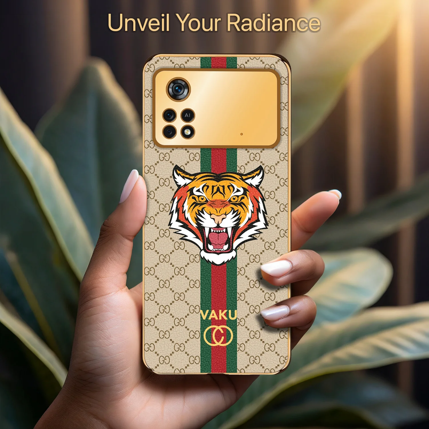 Vaku ® Xiaomi Poco X4 Pro 5G Lynx Designer Leather Pattern Gold Electroplated Soft TPU Back Cover Case - Image 17