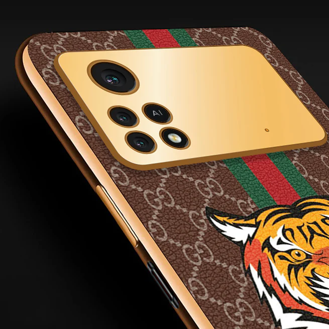 Vaku ® Xiaomi Poco X4 Pro 5G Lynx Designer Leather Pattern Gold Electroplated Soft TPU Back Cover Case - Image 2