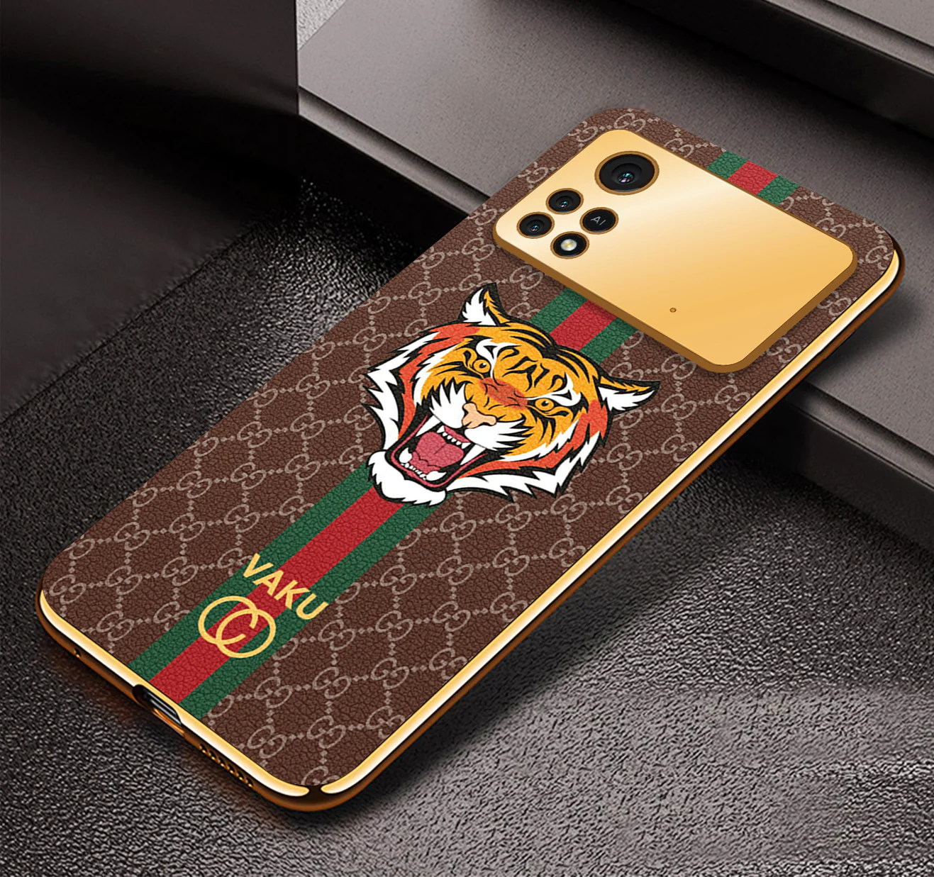Vaku ® Xiaomi Poco X4 Pro 5G Lynx Designer Leather Pattern Gold Electroplated Soft TPU Back Cover Case - Image 3