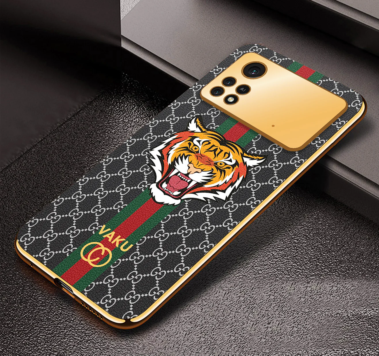 Vaku ® Xiaomi Poco X4 Pro 5G Lynx Designer Leather Pattern Gold Electroplated Soft TPU Back Cover Case - Image 4