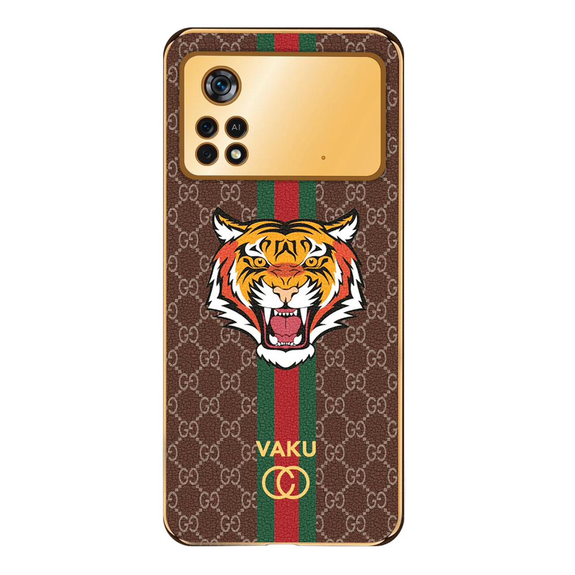 Vaku ® Xiaomi Poco X4 Pro 5G Lynx Designer Leather Pattern Gold Electroplated Soft TPU Back Cover Case - Image 5