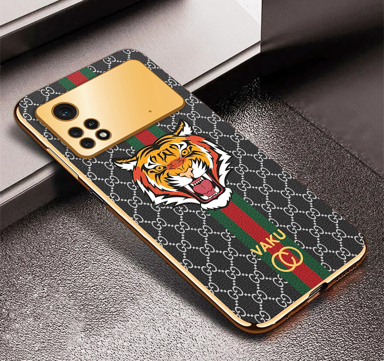 Vaku ® Xiaomi Poco X4 Pro 5G Lynx Designer Leather Pattern Gold Electroplated Soft TPU Back Cover Case - Image 7
