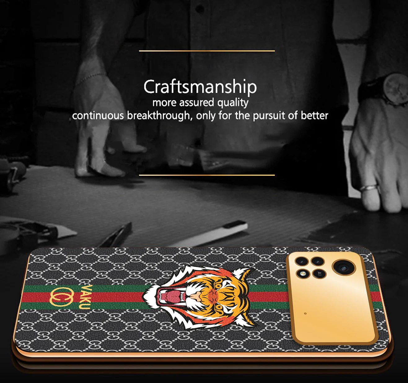 Vaku ® Xiaomi Poco X4 Pro 5G Lynx Designer Leather Pattern Gold Electroplated Soft TPU Back Cover Case - Image 8