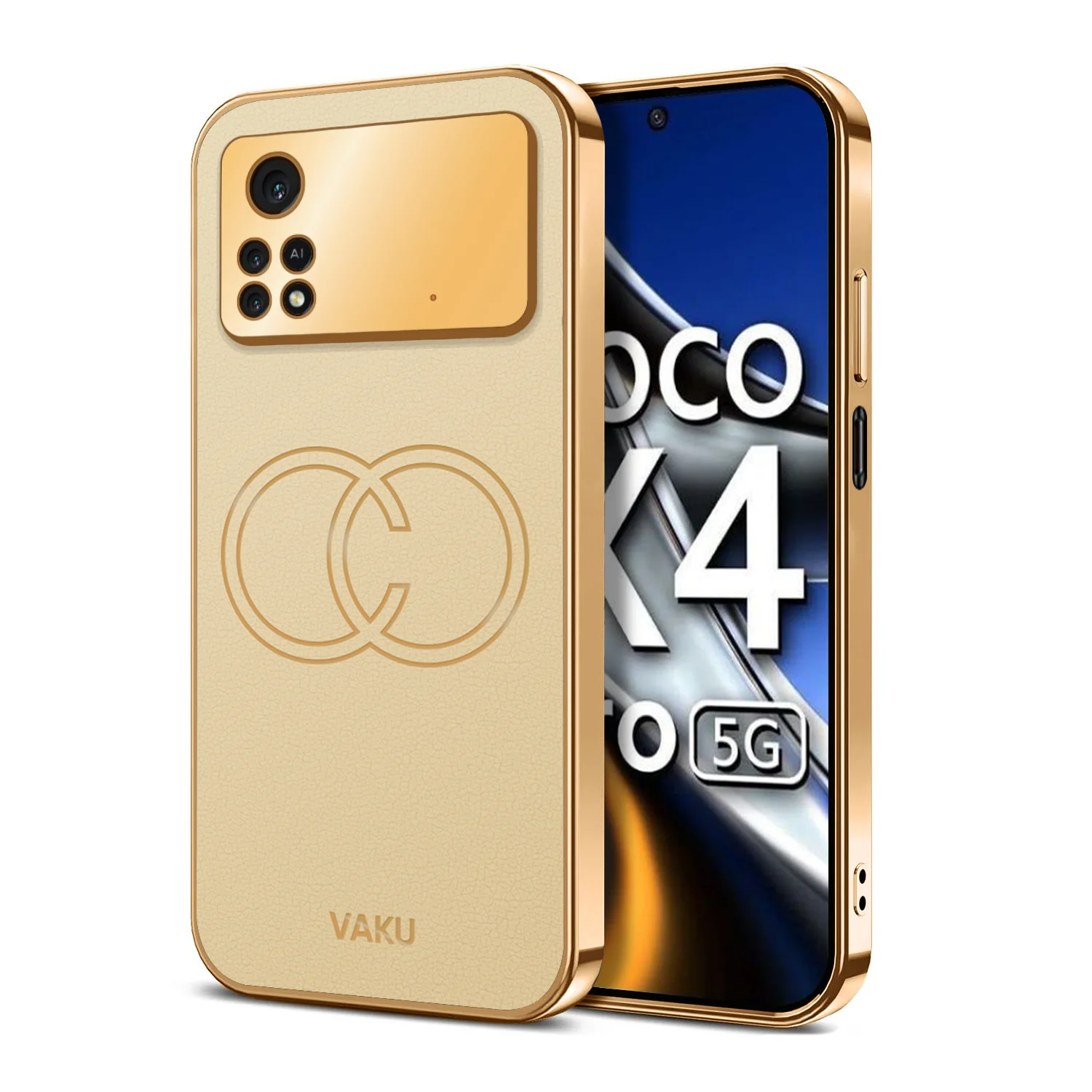 Vaku® Xiaomi Poco X4 Pro Skylar Series Leather Stitched Gold Electroplated Soft TPU Back Cover - Image 16
