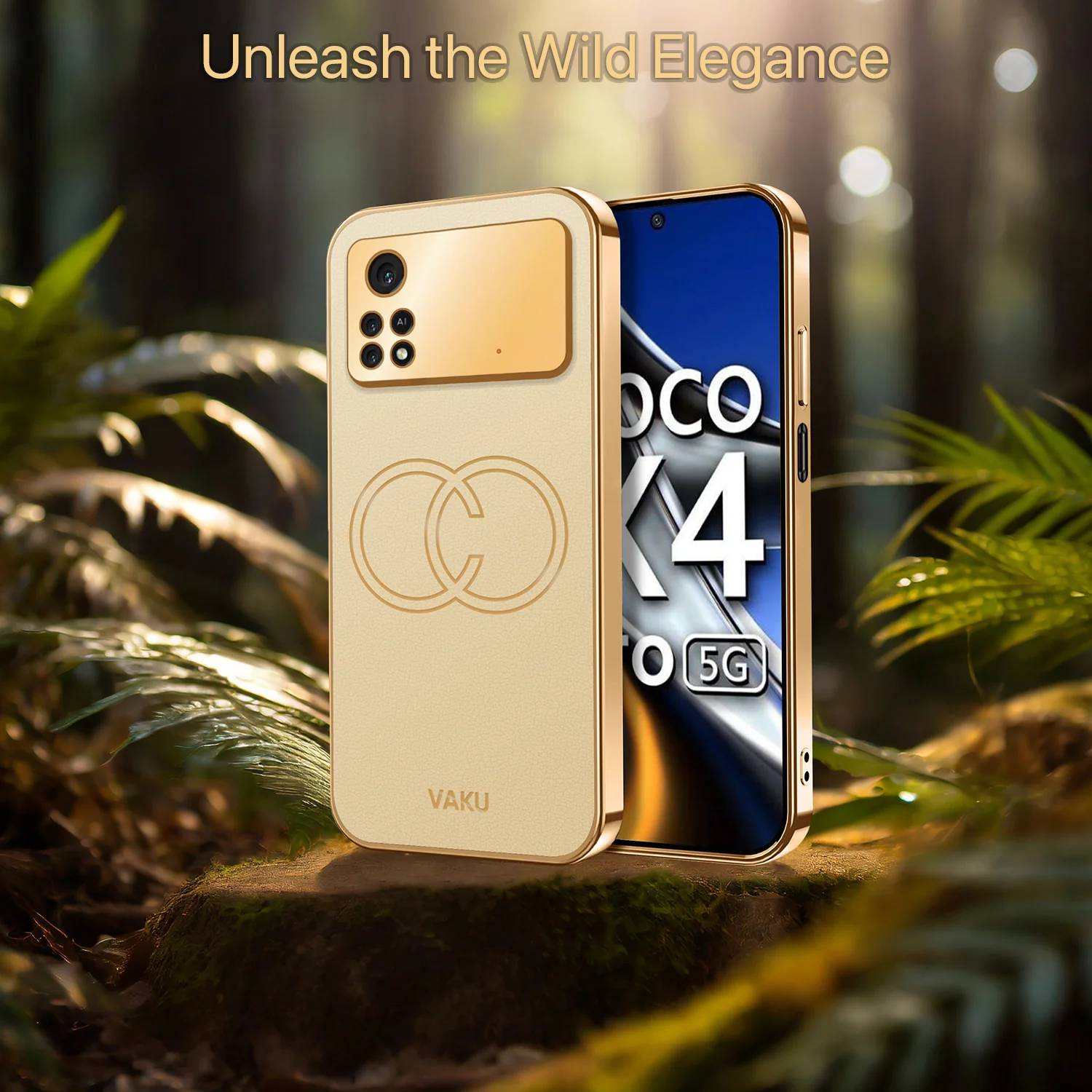 Vaku® Xiaomi Poco X4 Pro Skylar Series Leather Stitched Gold Electroplated Soft TPU Back Cover - Image 17