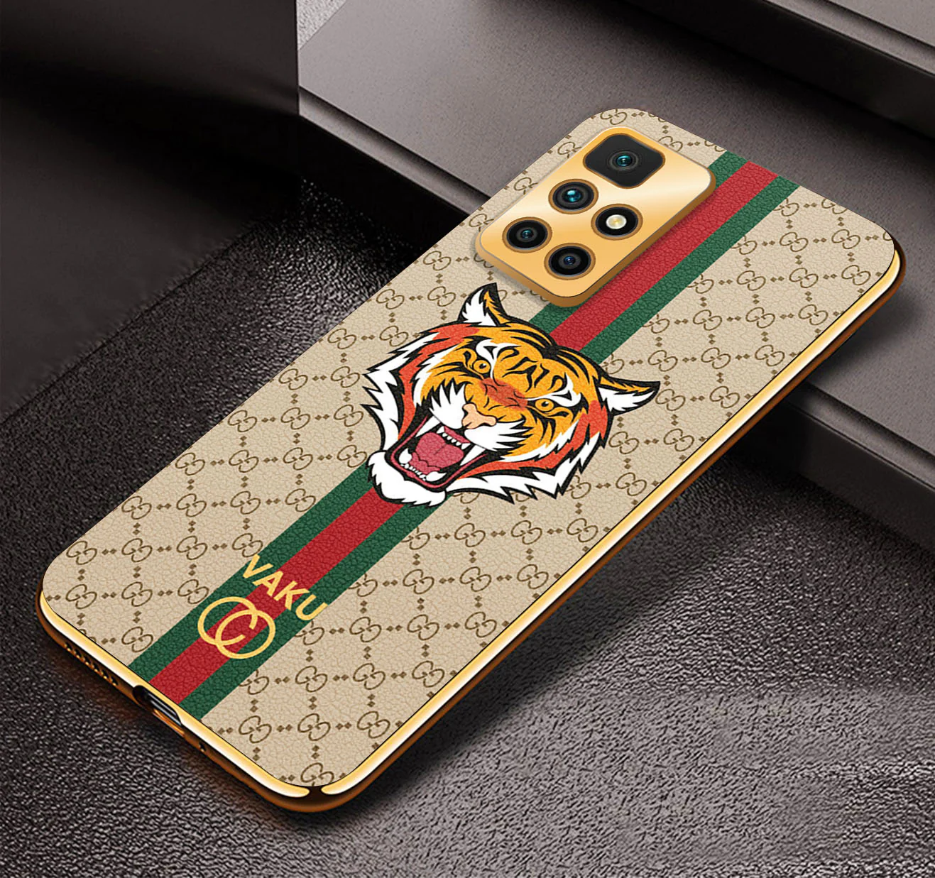 Vaku® Xiaomi Redmi 10 Prime Lynx Designer Leather Pattern Gold Electroplated Soft TPU Back Cover Case