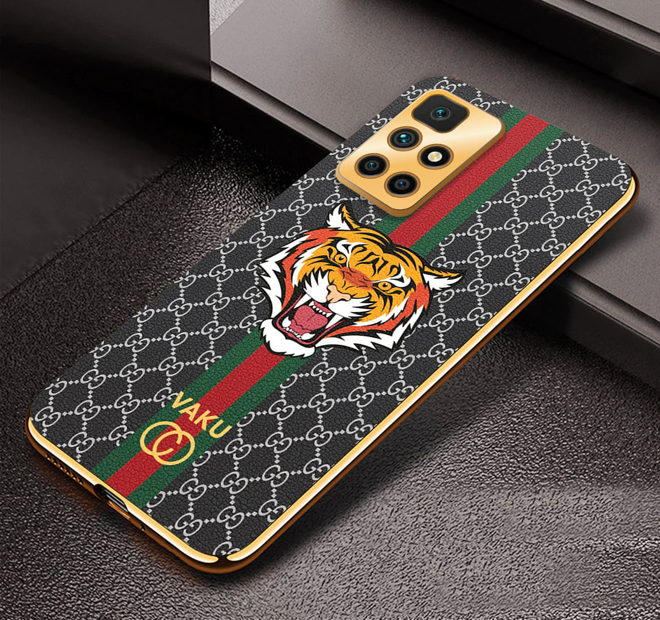 Vaku® Xiaomi Redmi 10 Prime Lynx Designer Leather Pattern Gold Electroplated Soft TPU Back Cover Case - Image 4