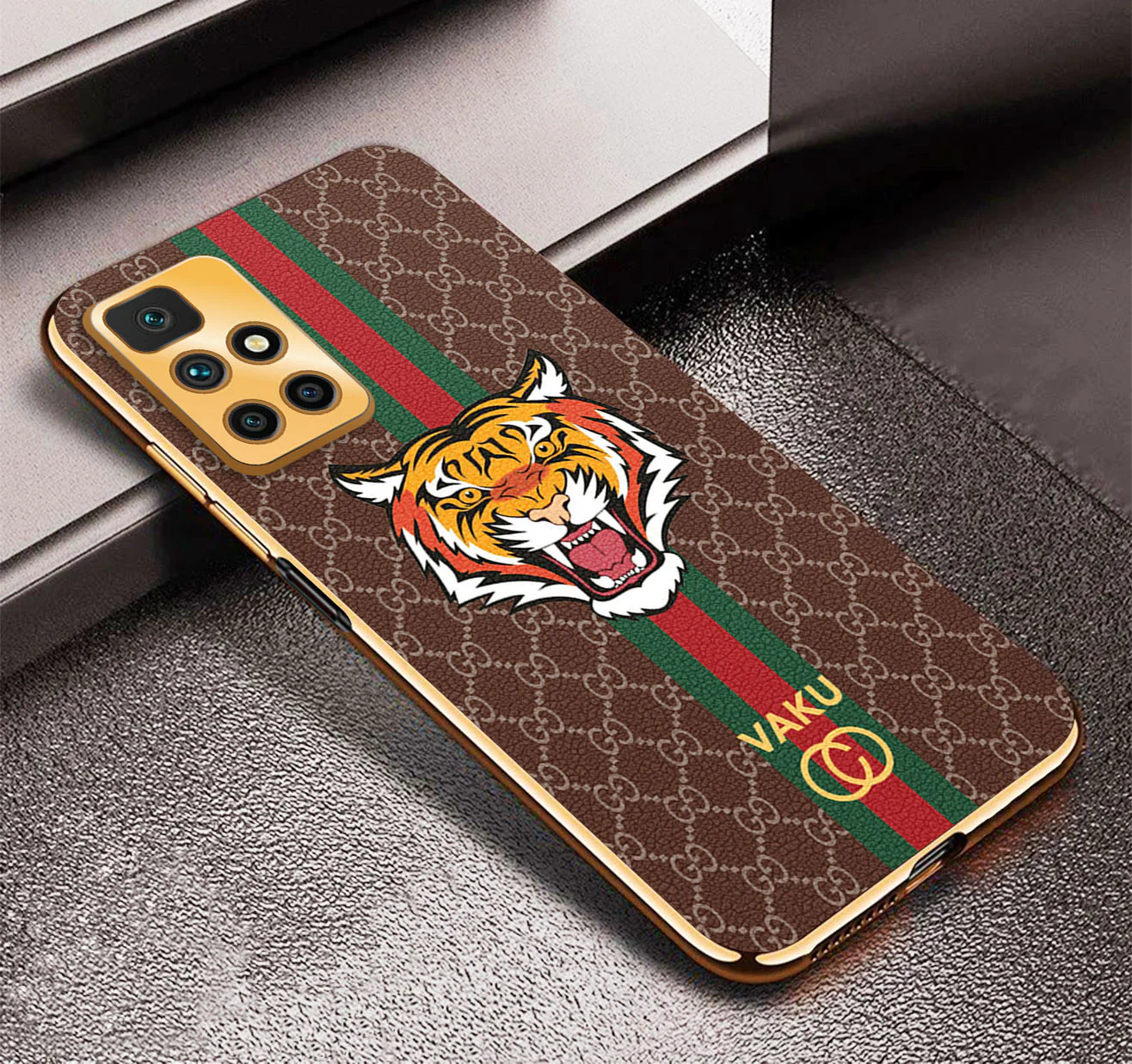 Vaku® Xiaomi Redmi 10 Prime Lynx Designer Leather Pattern Gold Electroplated Soft TPU Back Cover Case - Image 5