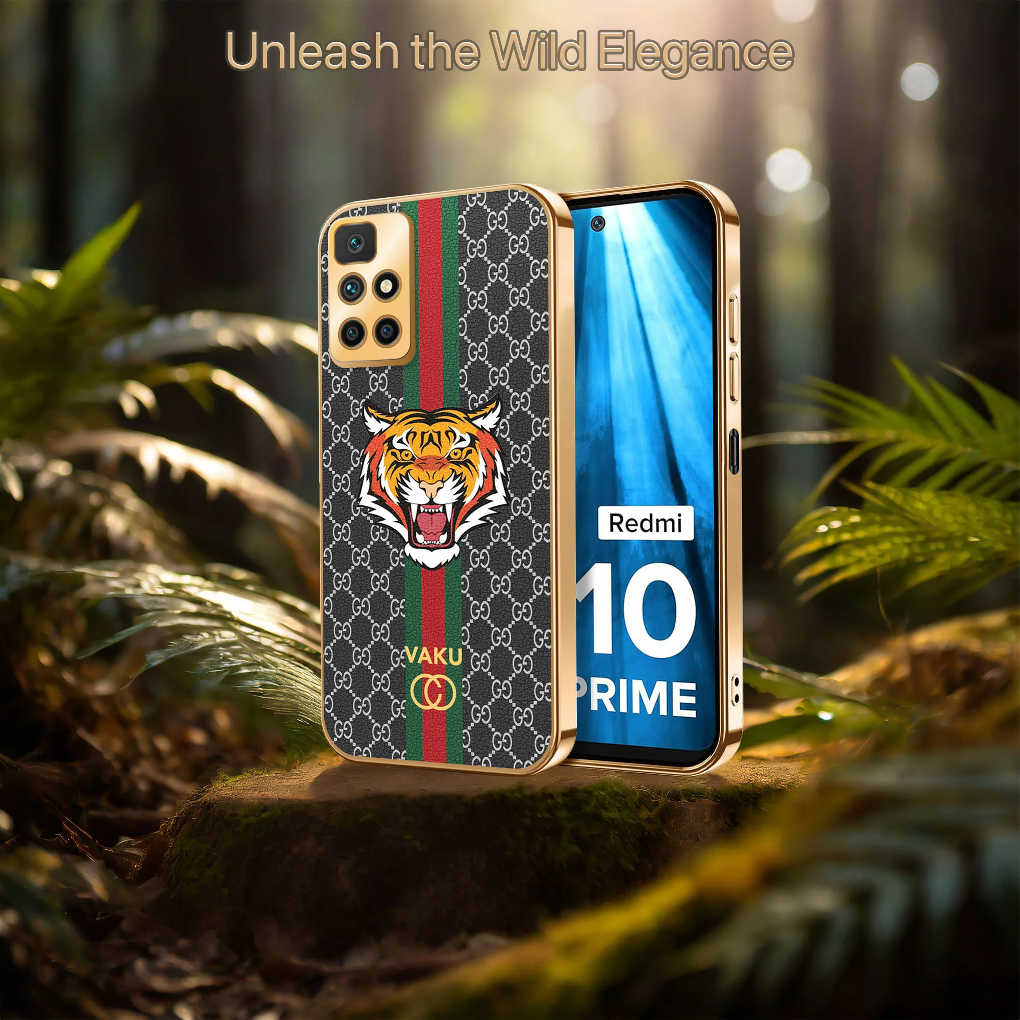 Vaku® Xiaomi Redmi 10 Prime Lynx Designer Leather Pattern Gold Electroplated Soft TPU Back Cover Case - Image 9