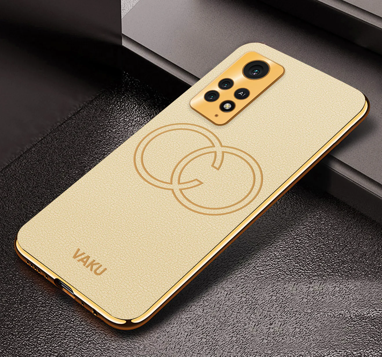 Vaku® Xiaomi Redmi 10 Prime Skylar Series Leather Stitched Gold Electroplated Soft TPU Back Cover