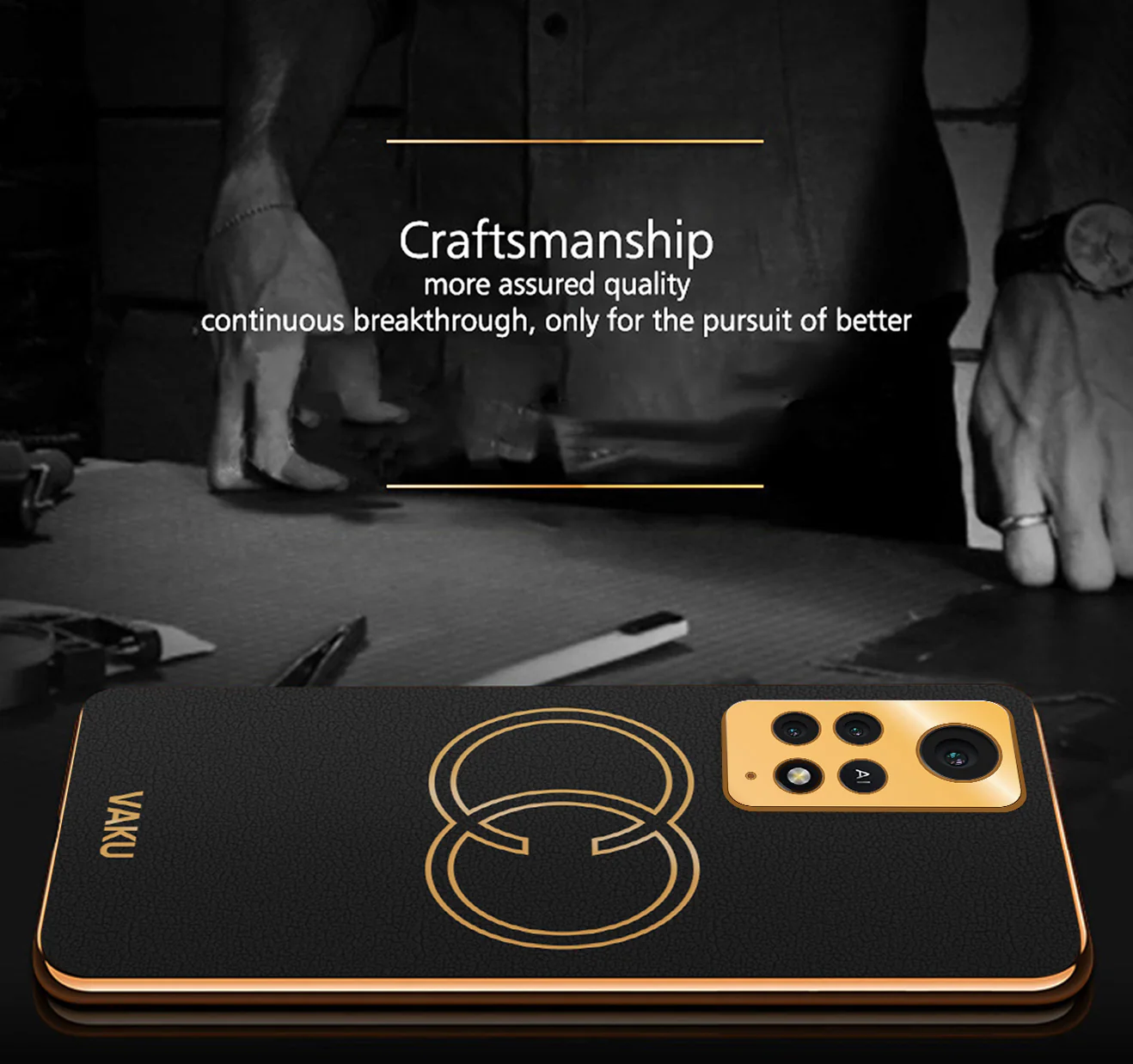 Vaku® Xiaomi Redmi 10 Prime Skylar Series Leather Stitched Gold Electroplated Soft TPU Back Cover - Image 3