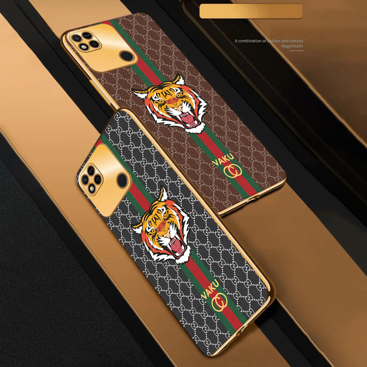 Vaku ® Xiaomi Redmi 10A Lynx Designer Leather Pattern Gold Electroplated Soft TPU Back Cover Case - Image 11