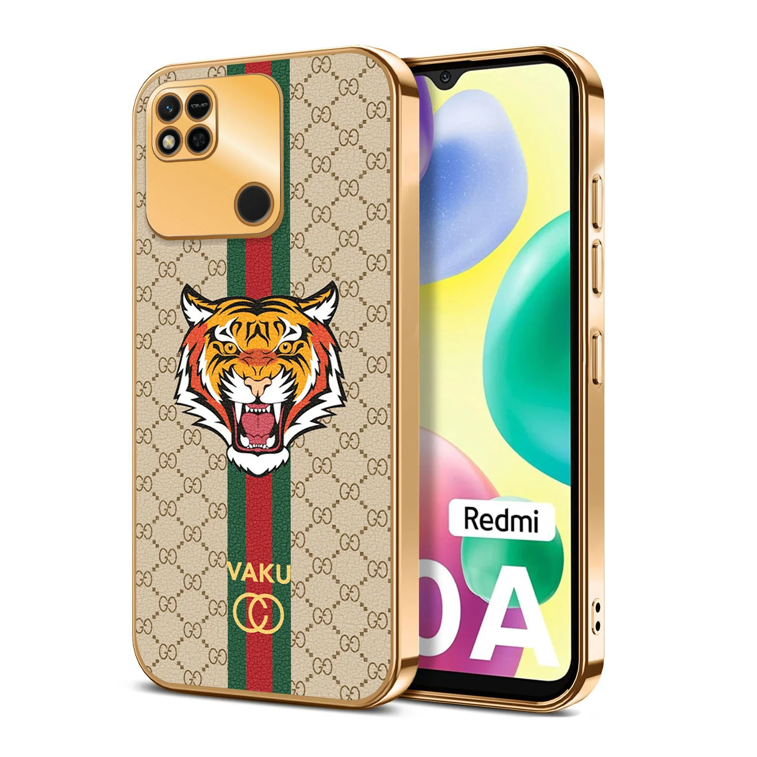 Vaku ® Xiaomi Redmi 10A Lynx Designer Leather Pattern Gold Electroplated Soft TPU Back Cover Case - Image 12