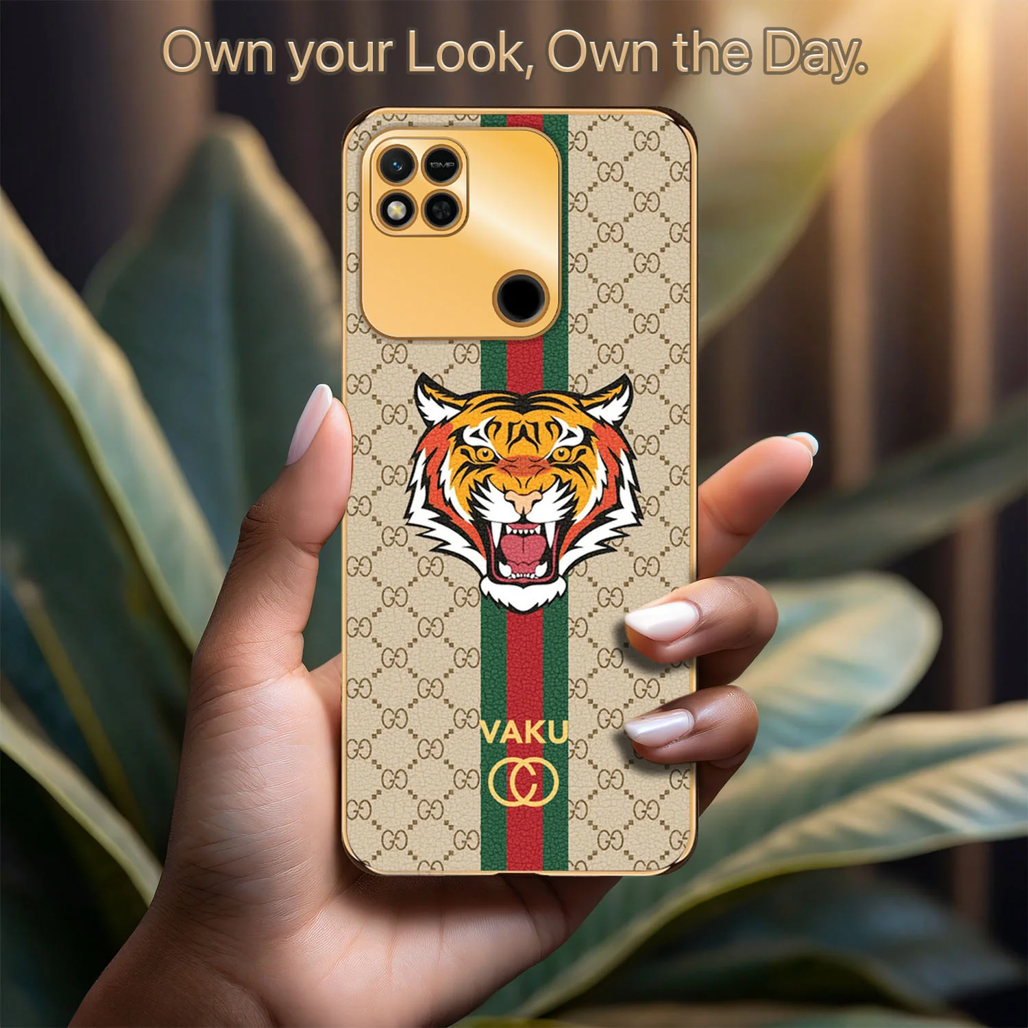 Vaku ® Xiaomi Redmi 10A Lynx Designer Leather Pattern Gold Electroplated Soft TPU Back Cover Case - Image 13