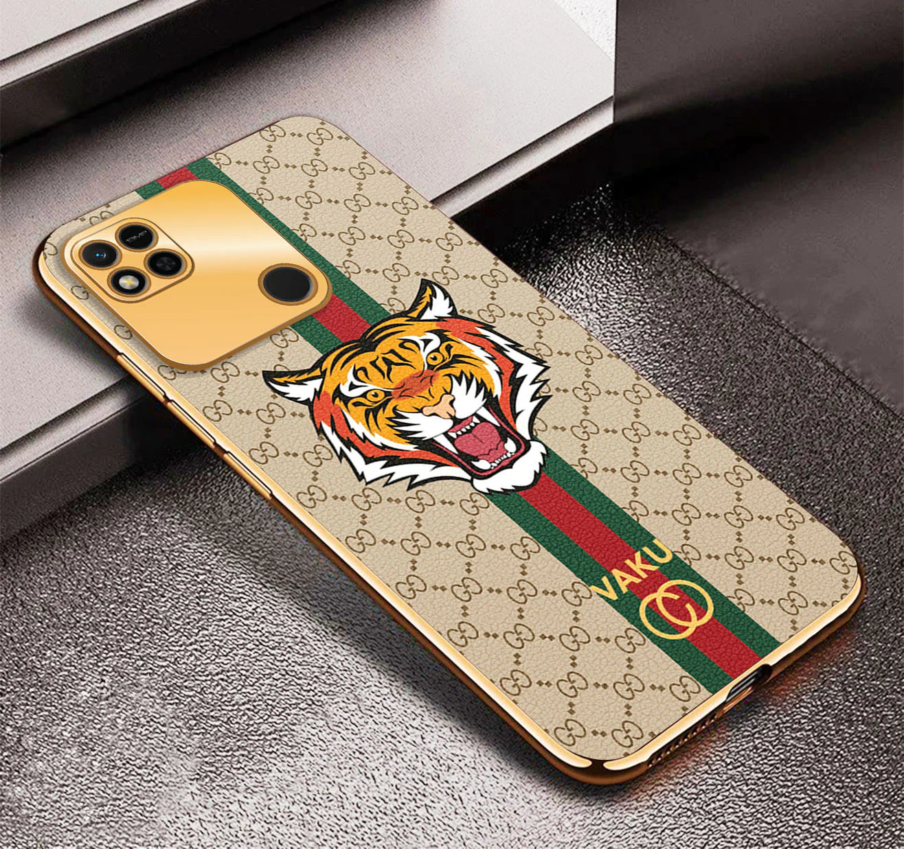 Vaku ® Xiaomi Redmi 10A Lynx Designer Leather Pattern Gold Electroplated Soft TPU Back Cover Case - Image 14