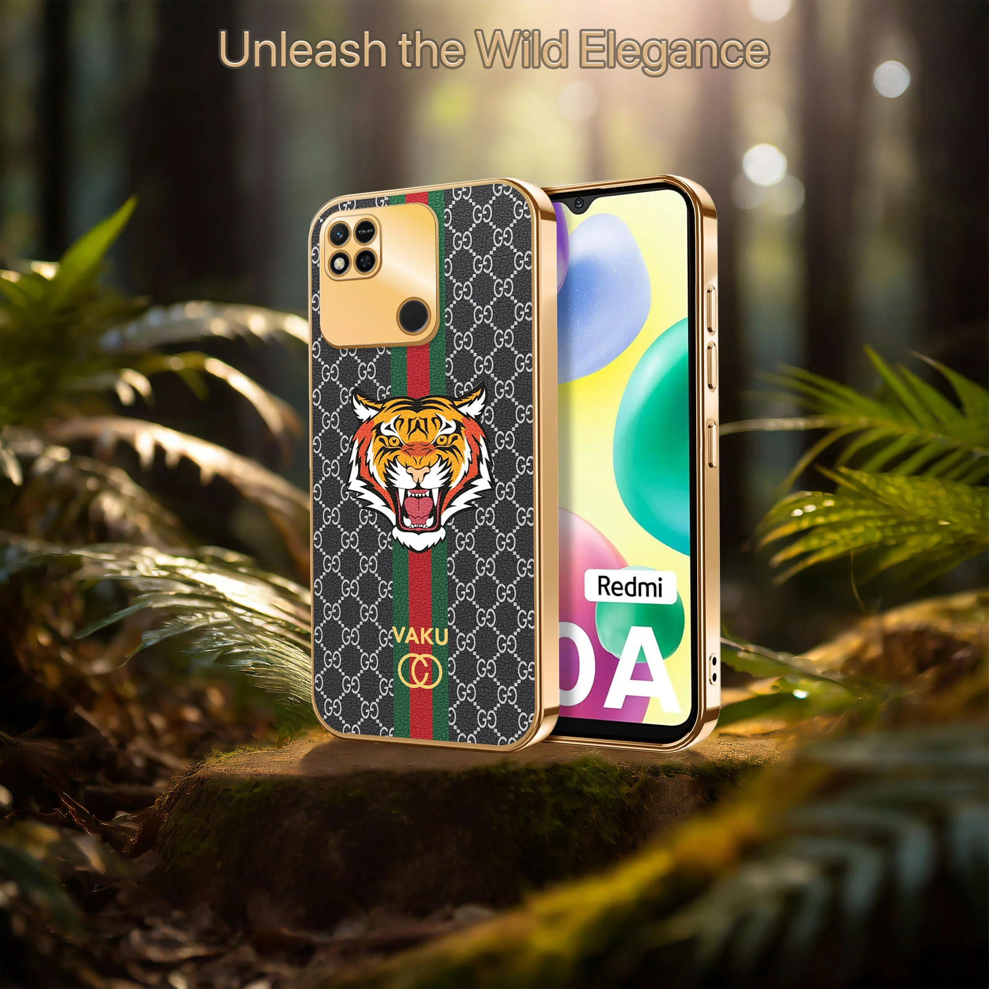 Vaku ® Xiaomi Redmi 10A Lynx Designer Leather Pattern Gold Electroplated Soft TPU Back Cover Case - Image 15