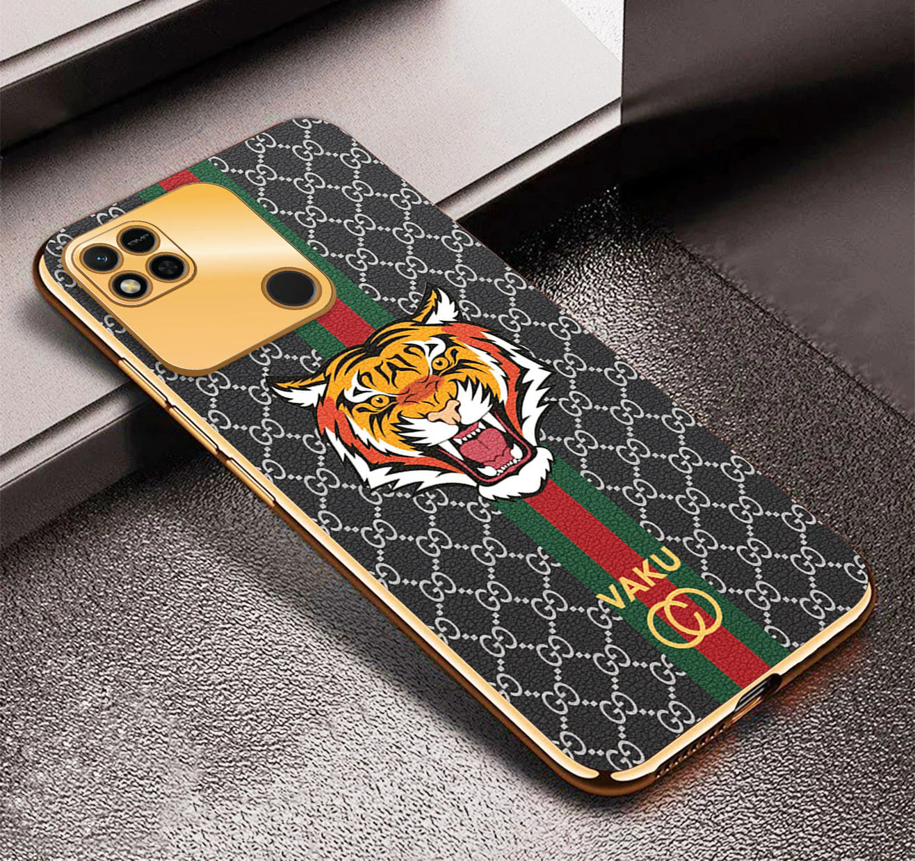 Vaku ® Xiaomi Redmi 10A Lynx Designer Leather Pattern Gold Electroplated Soft TPU Back Cover Case - Image 16