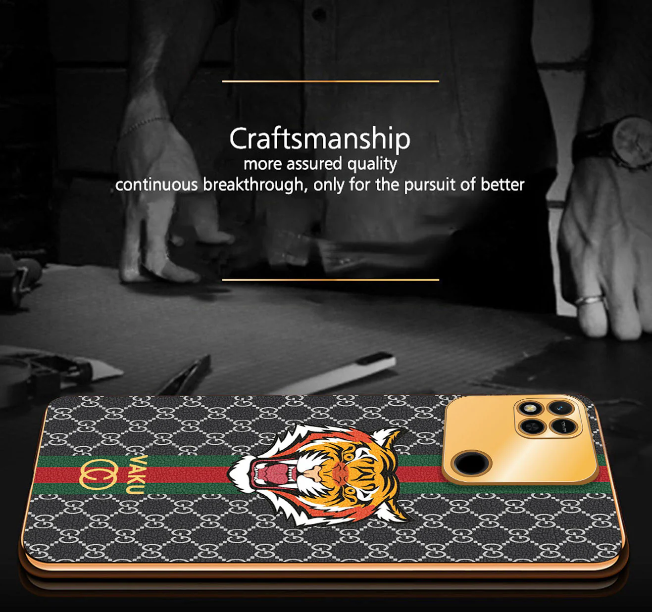 Vaku ® Xiaomi Redmi 10A Lynx Designer Leather Pattern Gold Electroplated Soft TPU Back Cover Case - Image 17