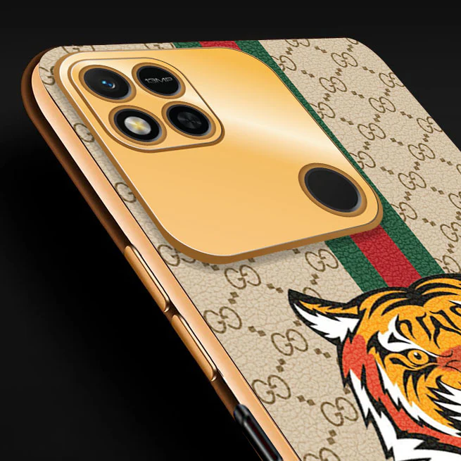 Vaku ® Xiaomi Redmi 10A Lynx Designer Leather Pattern Gold Electroplated Soft TPU Back Cover Case - Image 2