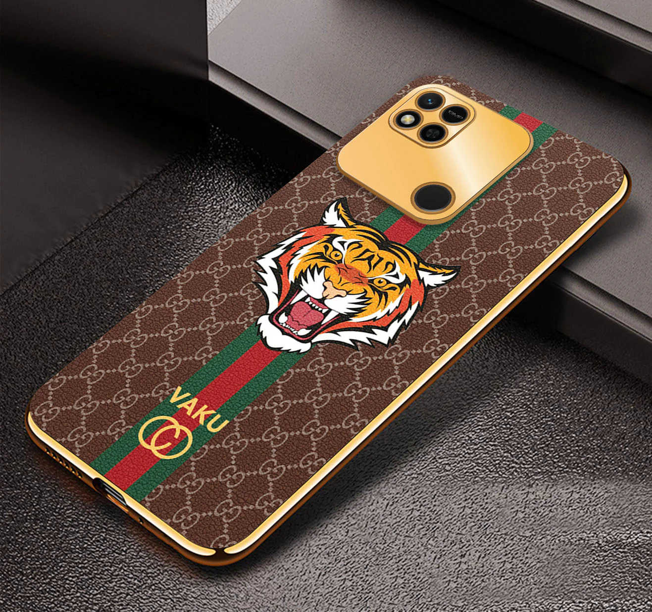Vaku ® Xiaomi Redmi 10A Lynx Designer Leather Pattern Gold Electroplated Soft TPU Back Cover Case - Image 4