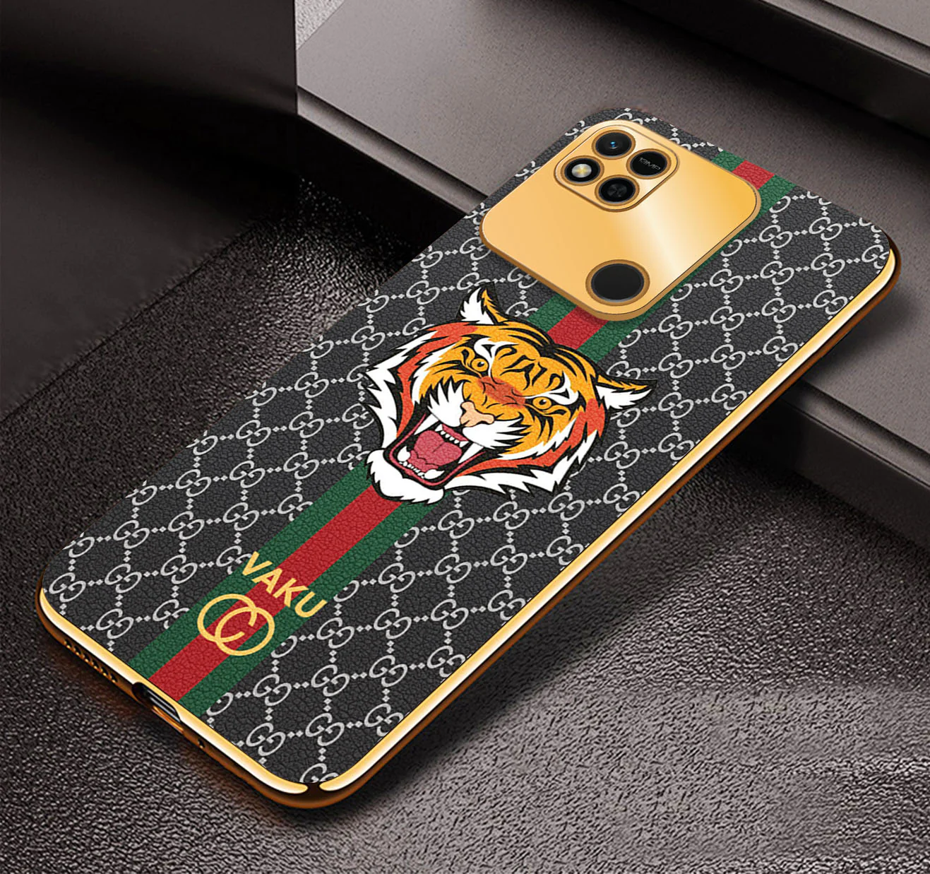 Vaku ® Xiaomi Redmi 10A Lynx Designer Leather Pattern Gold Electroplated Soft TPU Back Cover Case - Image 5