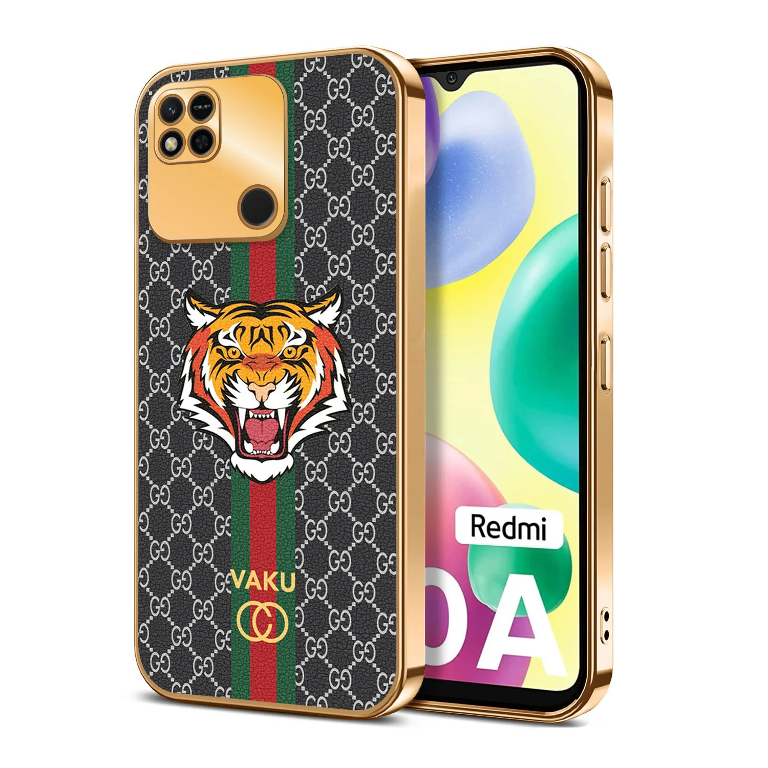Vaku ® Xiaomi Redmi 10A Lynx Designer Leather Pattern Gold Electroplated Soft TPU Back Cover Case - Image 6