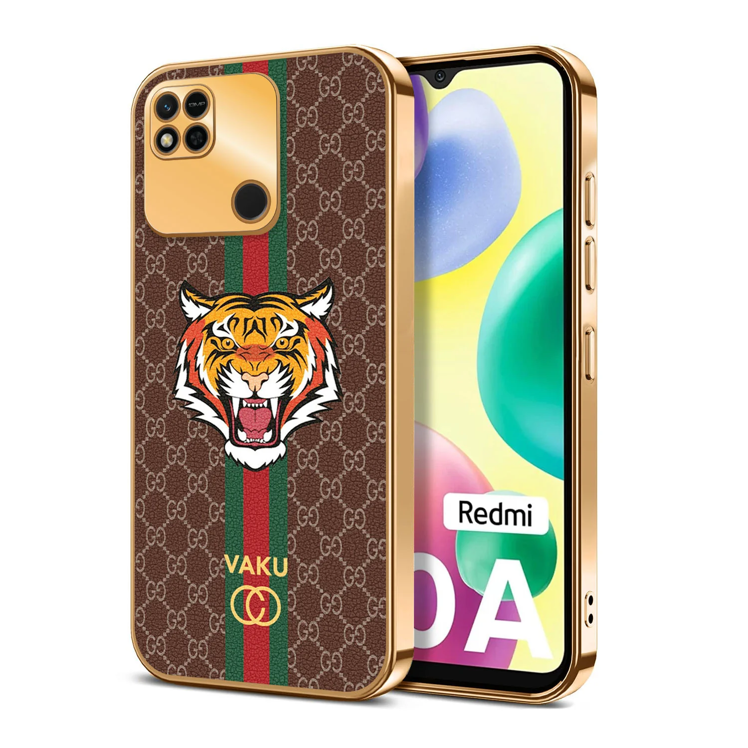 Vaku ® Xiaomi Redmi 10A Lynx Designer Leather Pattern Gold Electroplated Soft TPU Back Cover Case - Image 7