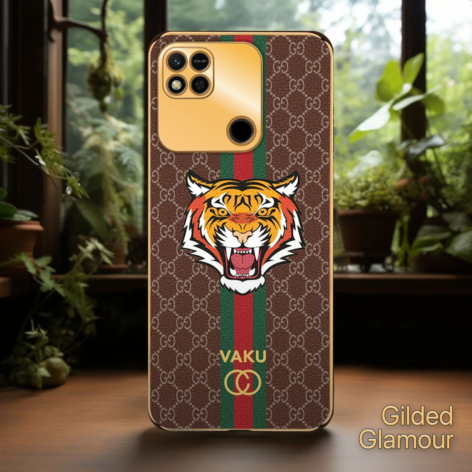 Vaku ® Xiaomi Redmi 10A Lynx Designer Leather Pattern Gold Electroplated Soft TPU Back Cover Case - Image 8
