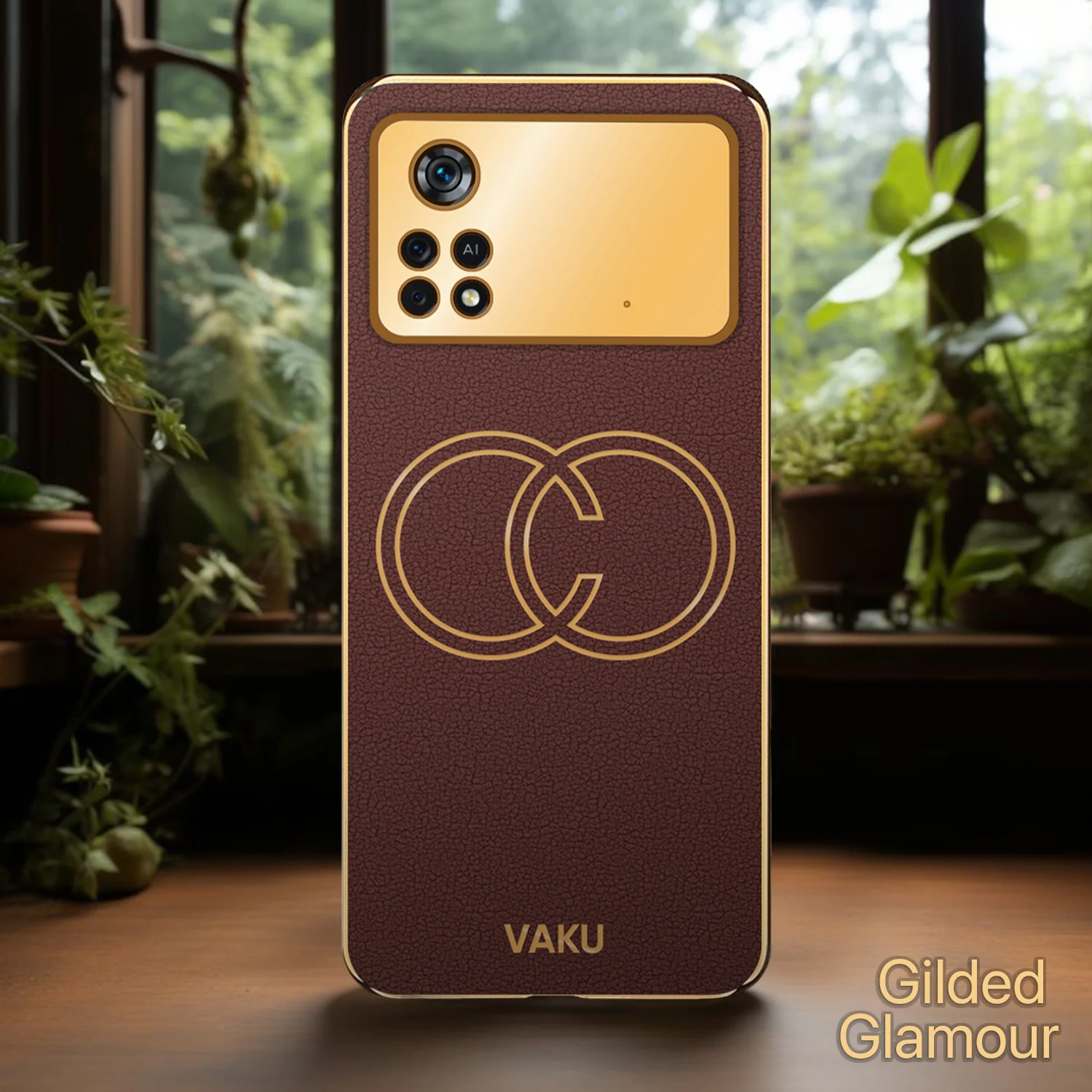 Vaku® Xiaomi Redmi M4 Pro Skylar Series Leather Stitched Gold Electroplated Soft TPU Back Cover - Image 16