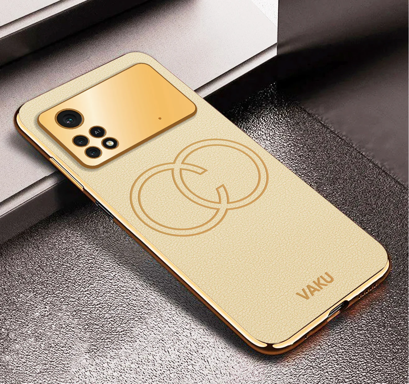 Vaku® Xiaomi Redmi M4 Pro Skylar Series Leather Stitched Gold Electroplated Soft TPU Back Cover - Image 17