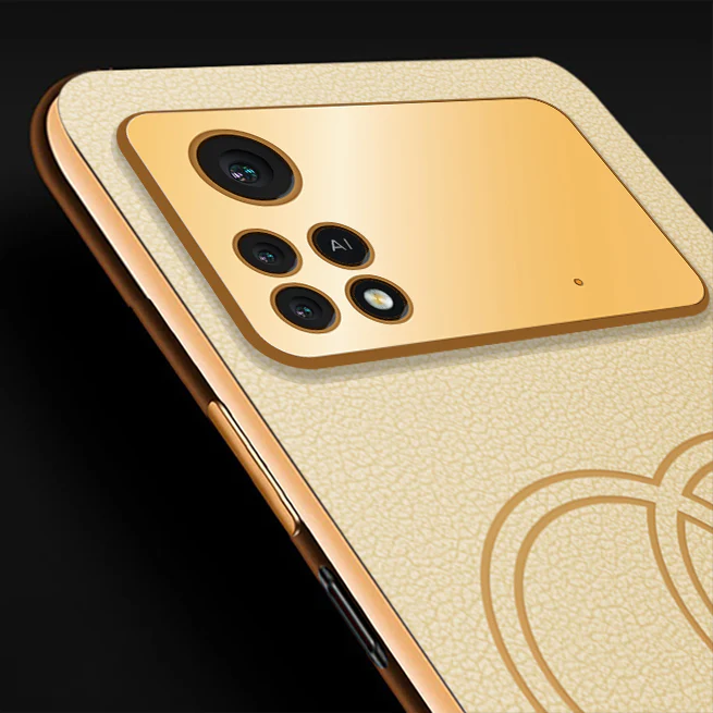 Vaku® Xiaomi Redmi M4 Pro Skylar Series Leather Stitched Gold Electroplated Soft TPU Back Cover - Image 2