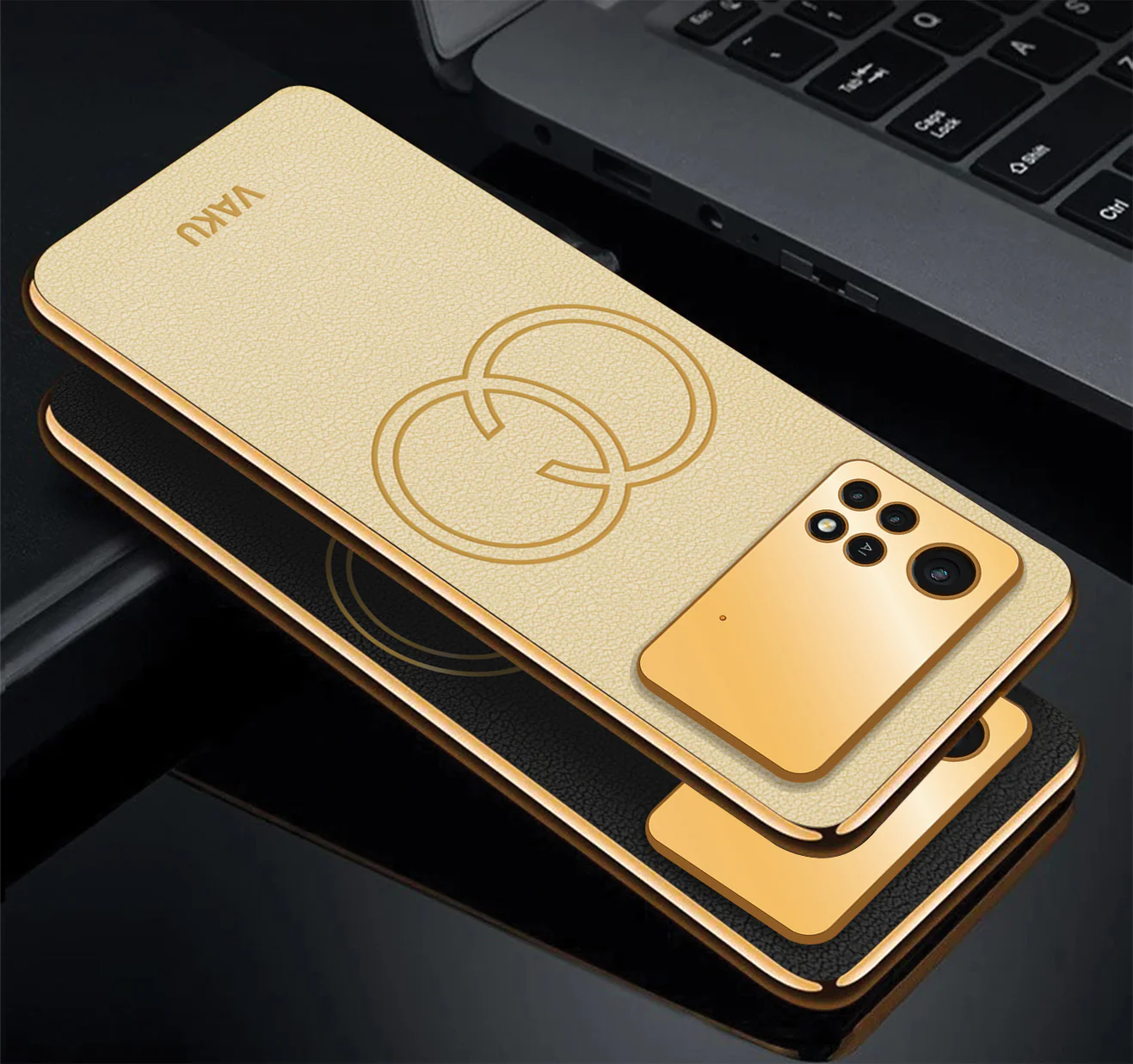 Vaku® Xiaomi Redmi M4 Pro Skylar Series Leather Stitched Gold Electroplated Soft TPU Back Cover - Image 3