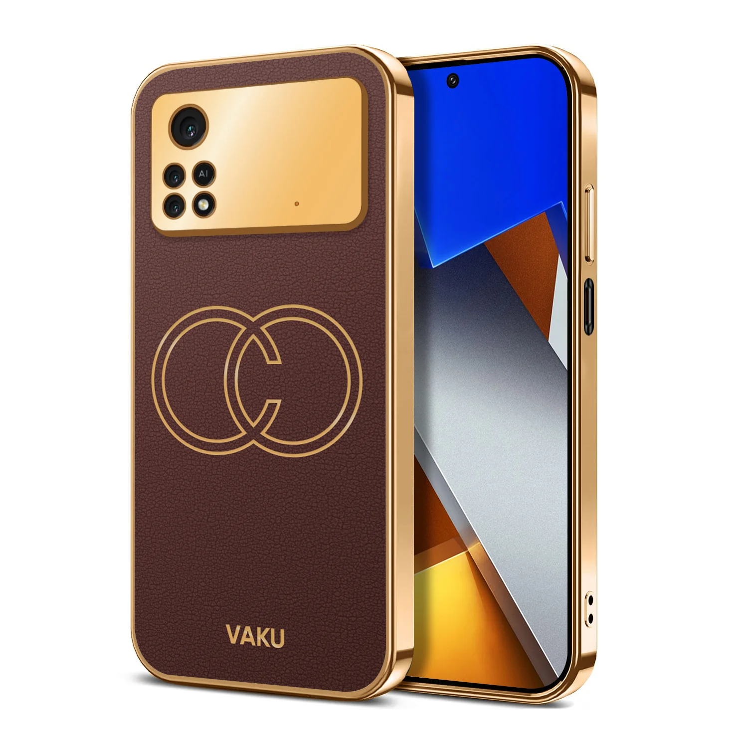 Vaku® Xiaomi Redmi M4 Pro Skylar Series Leather Stitched Gold Electroplated Soft TPU Back Cover - Image 4