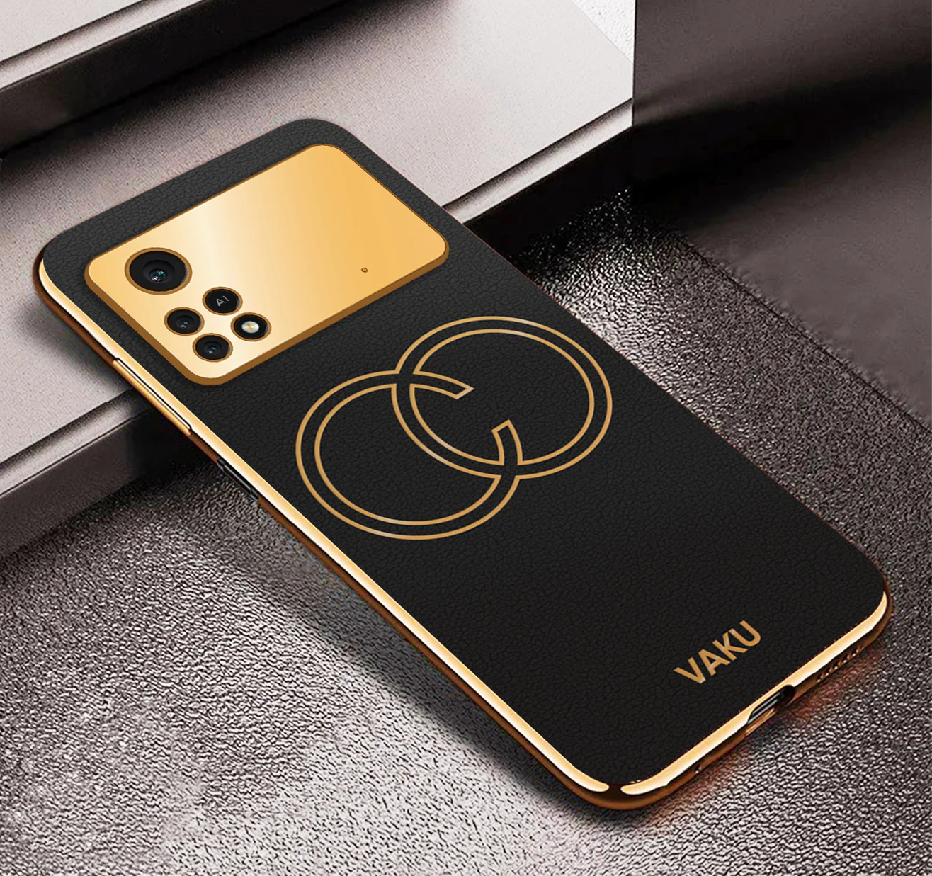 Vaku® Xiaomi Redmi M4 Pro Skylar Series Leather Stitched Gold Electroplated Soft TPU Back Cover - Image 5