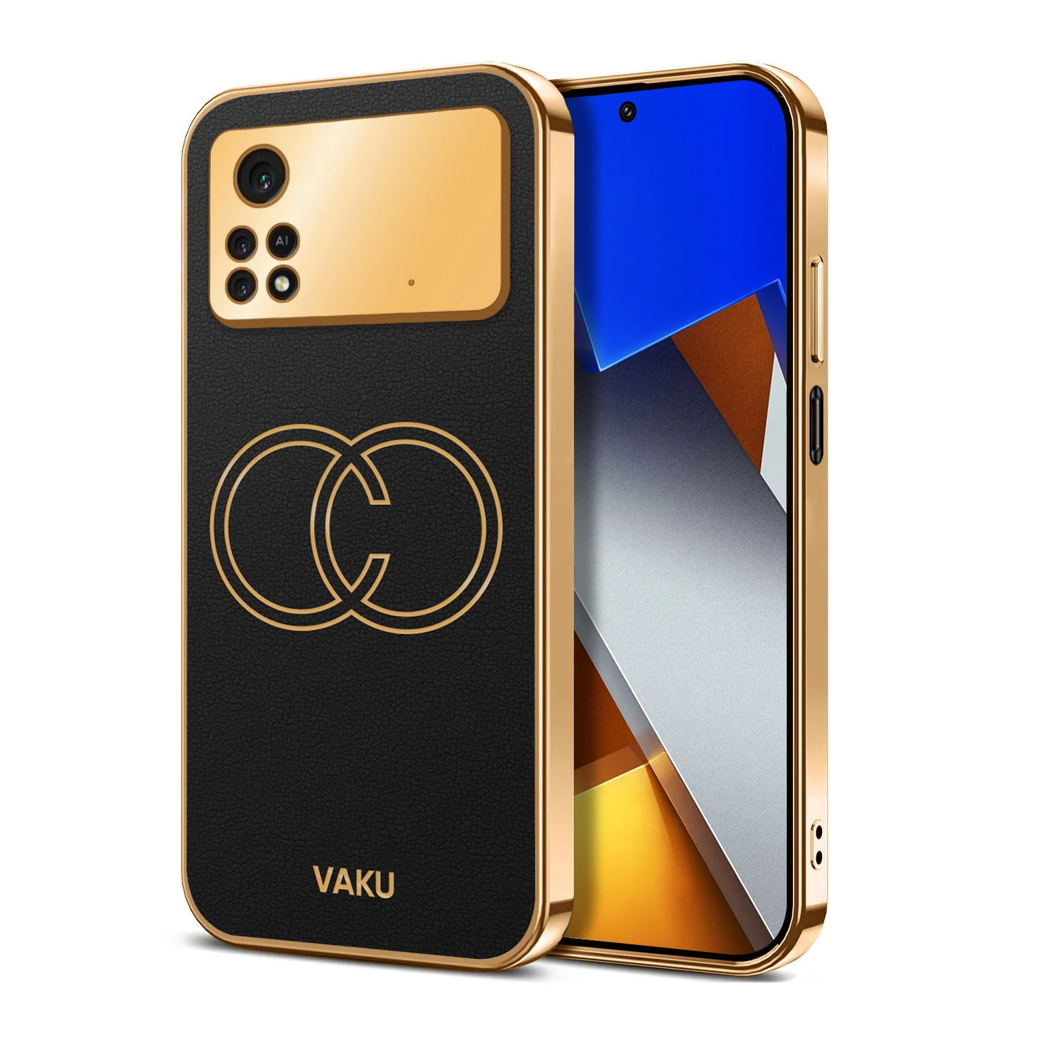 Vaku® Xiaomi Redmi M4 Pro Skylar Series Leather Stitched Gold Electroplated Soft TPU Back Cover - Image 6